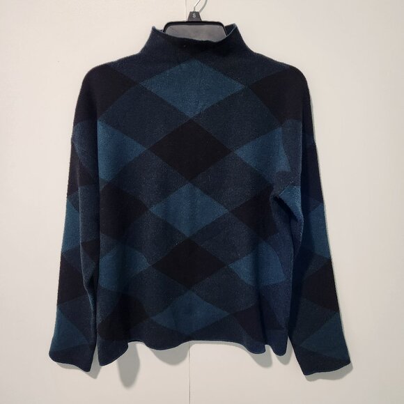 Tahari Sweaters - Tahari Green Black Plaid Design Mock Turtleneck Long Sleeve Sweater Large